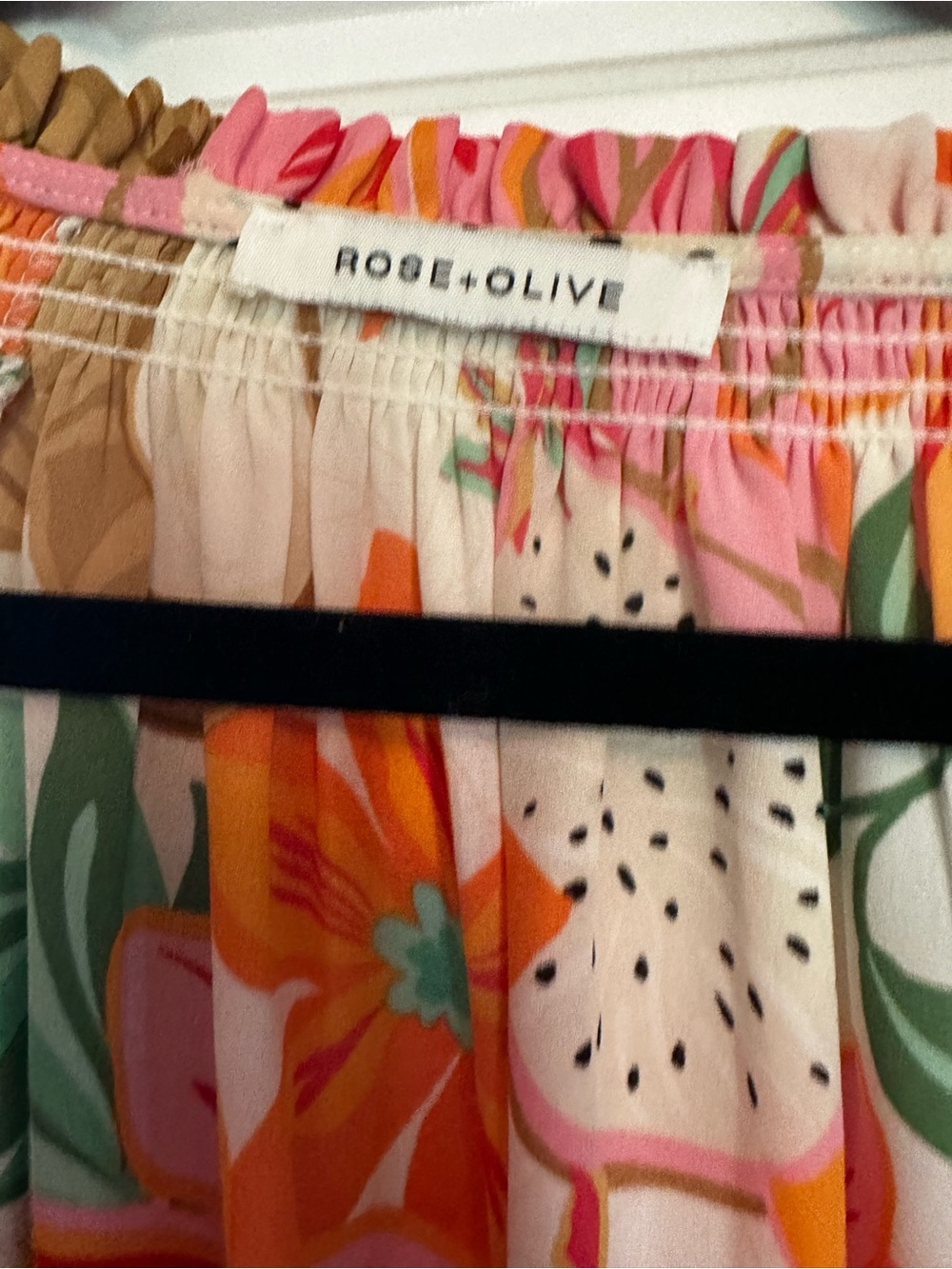 Rose & Olive Cream Tropical Floral blouse with Pink & Orange Accents - Picture 2 of 4
